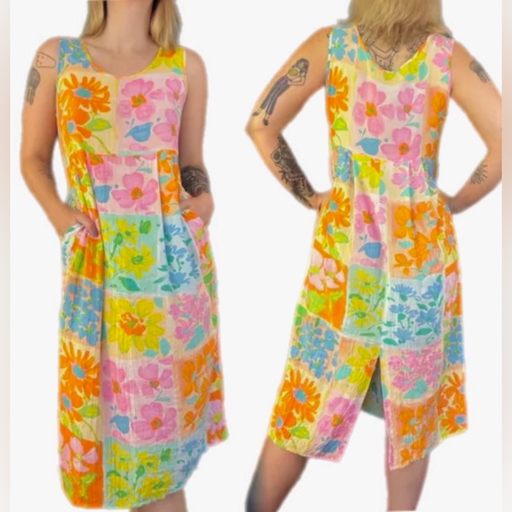 ▪️Jams World Sleeveless Floral Colorful Dora Janice Tropical Hawaiian Midi Dress